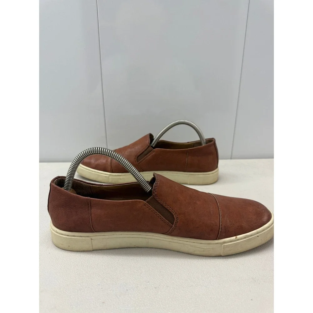 Frye Mens Ludlow Slip On Cognac Brown Leather Cap Toe Sneakers 10M 3482207-COG